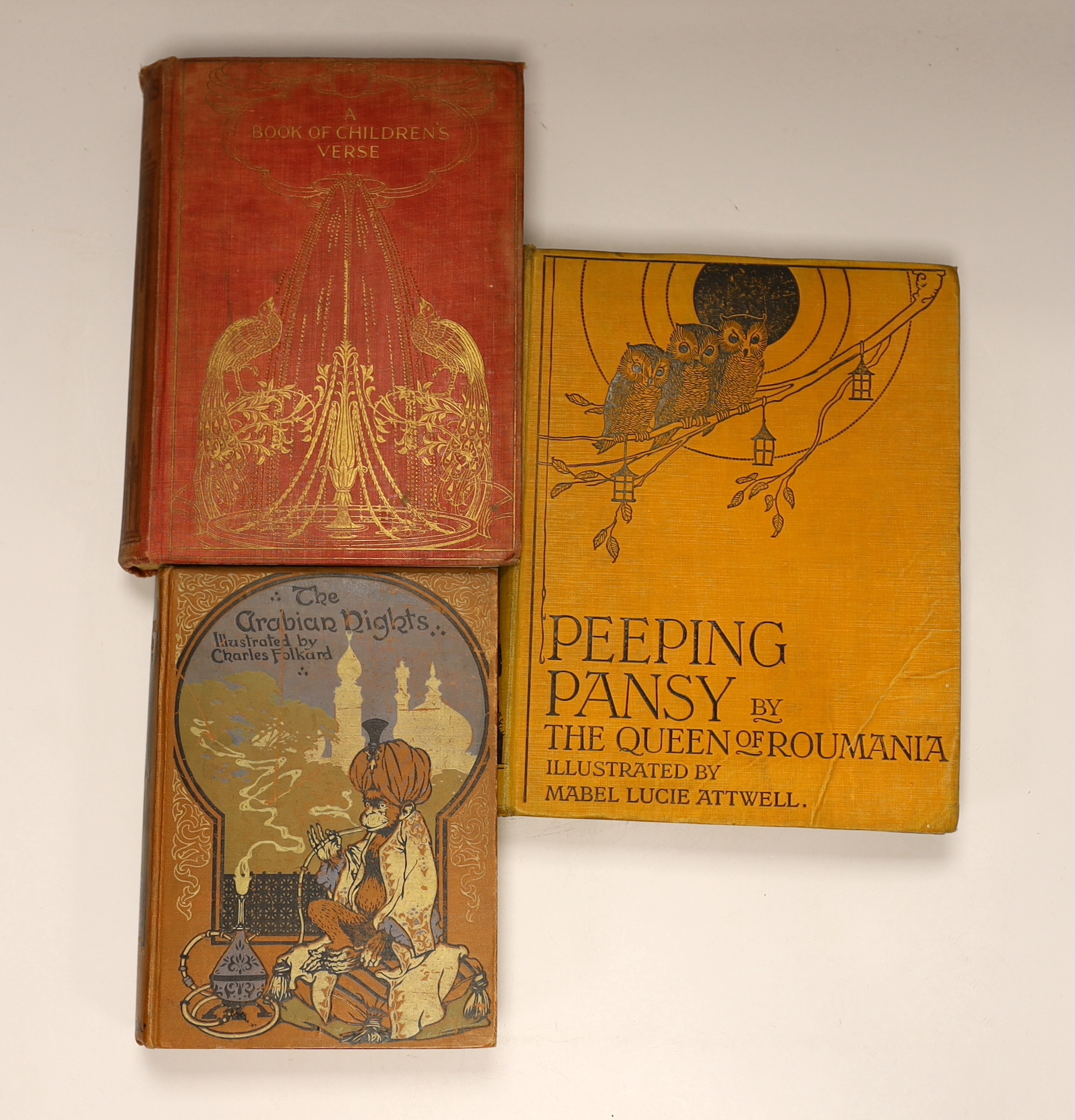 Chapin, Anna Alice - The Everyday and Now-A-Day Fairy Book. pictorial title and 8 coloured plates (by Jessie Willcox Smith); publisher's cloth backed pictorial boards, 4to. (ca.1930)